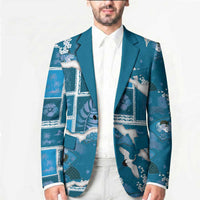 Hawaii Japanese Culture Blue Blazer Spring Cranes Aloha Pattern