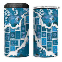 Hawaii Japanese Culture Blue 4 in 1 Can Cooler Tumbler Spring Cranes Aloha Pattern