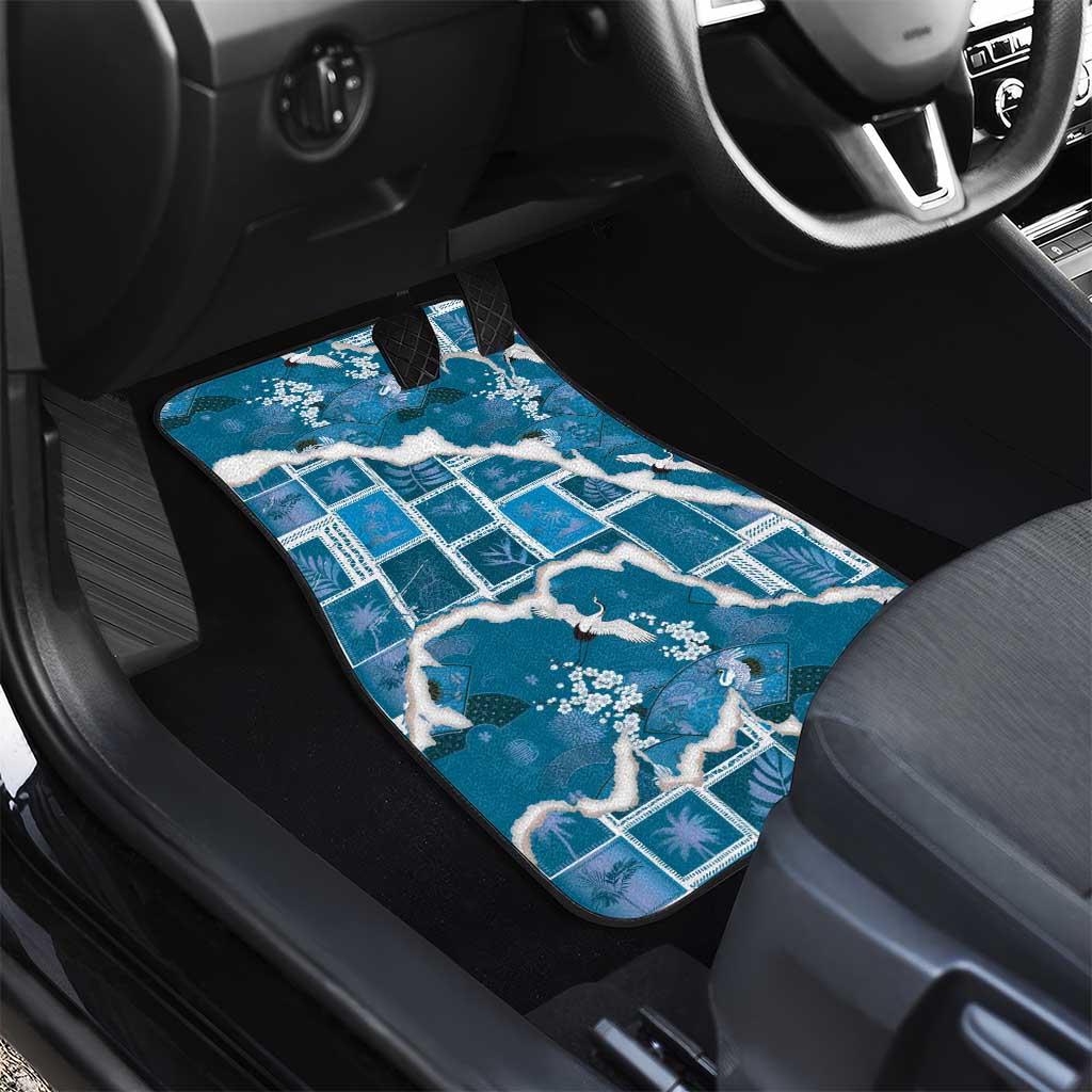 Hawaii Japanese Culture Blue Car Mats Spring Cranes Aloha Pattern