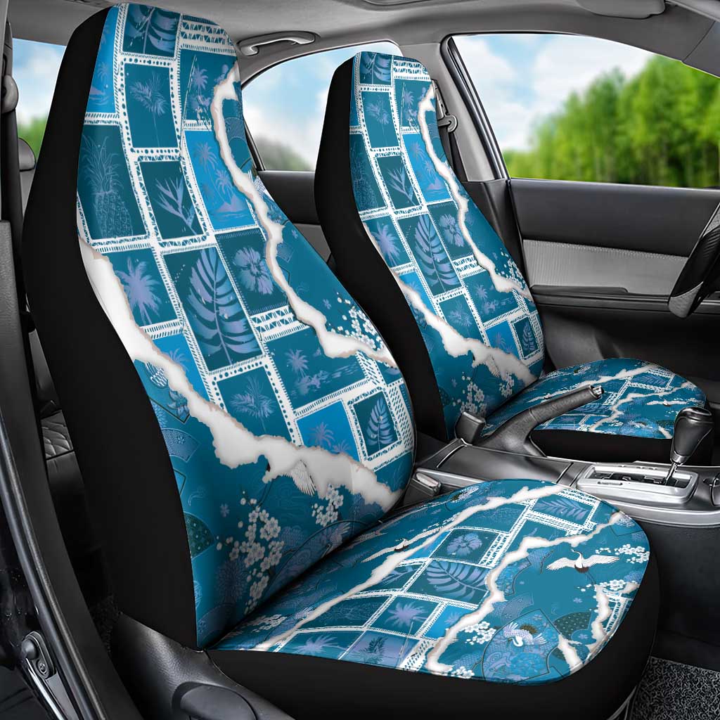 Hawaii Japanese Culture Blue Car Seat Cover Spring Cranes Aloha Pattern
