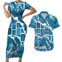 Hawaii Japanese Culture Blue Couples Matching Short Sleeve Bodycon Dress and Hawaiian Shirt Spring Cranes Aloha Pattern