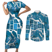 Hawaii Japanese Culture Blue Couples Matching Short Sleeve Bodycon Dress and Long Sleeve Button Shirt Spring Cranes Aloha Pattern LT01 Blue - Polynesian Pride