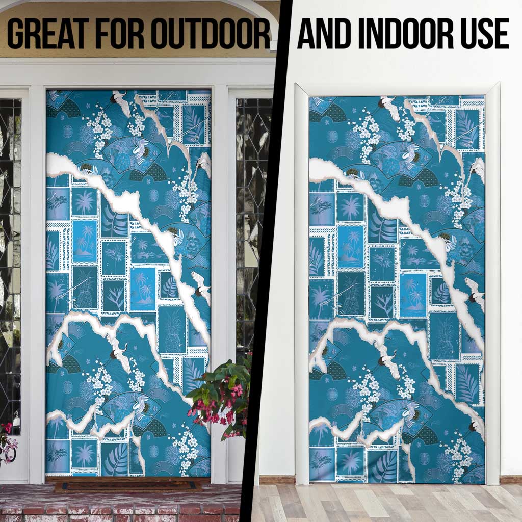 Hawaii Japanese Culture Blue Door Cover Spring Cranes Aloha Pattern