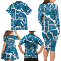 Hawaii Japanese Culture Blue Family Matching Long Sleeve Bodycon Dress and Hawaiian Shirt Spring Cranes Aloha Pattern LT01 - Polynesian Pride