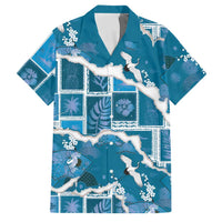 Hawaii Japanese Culture Blue Family Matching Off The Shoulder Long Sleeve Dress and Hawaiian Shirt Spring Cranes Aloha Pattern LT01 Dad's Shirt - Short Sleeve Blue - Polynesian Pride