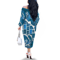 Hawaii Japanese Culture Blue Family Matching Off The Shoulder Long Sleeve Dress and Hawaiian Shirt Spring Cranes Aloha Pattern LT01 - Polynesian Pride