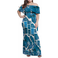Hawaii Japanese Culture Blue Family Matching Off Shoulder Maxi Dress and Hawaiian Shirt Spring Cranes Aloha Pattern