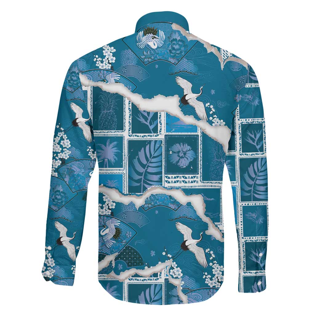 Hawaii Japanese Culture Blue Family Matching Summer Maxi Dress and Hawaiian Shirt Spring Cranes Aloha Pattern