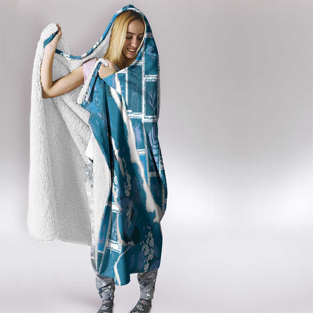 Hawaii Japanese Culture Blue Hooded Blanket Spring Cranes Aloha Pattern