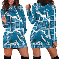 Hawaii Japanese Culture Blue Hoodie Dress Spring Cranes Aloha Pattern