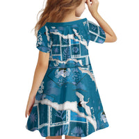 Hawaii Japanese Culture Blue Kid Short Sleeve Dress Spring Cranes Aloha Pattern