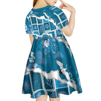 Hawaii Japanese Culture Blue Kid Short Sleeve Dress Spring Cranes Aloha Pattern