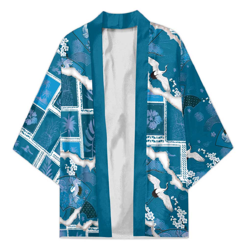 Hawaii Japanese Culture Blue Kimono Spring Cranes Aloha Pattern