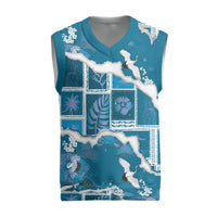 Hawaii Japanese Culture Blue Christmas Knitted V-Neck Vest Spring Cranes Aloha Pattern LT01 Blue - Polynesian Pride