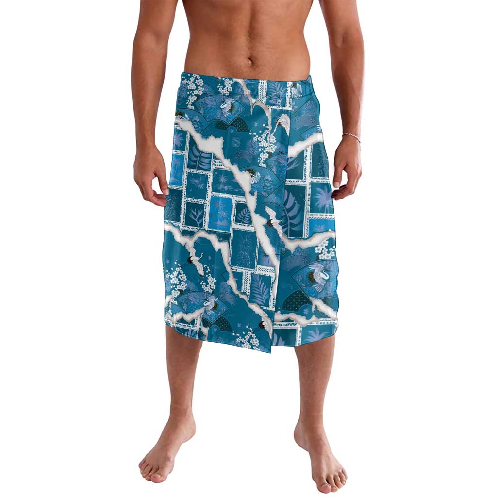 Hawaii Japanese Culture Blue Lavalava Spring Cranes Aloha Pattern