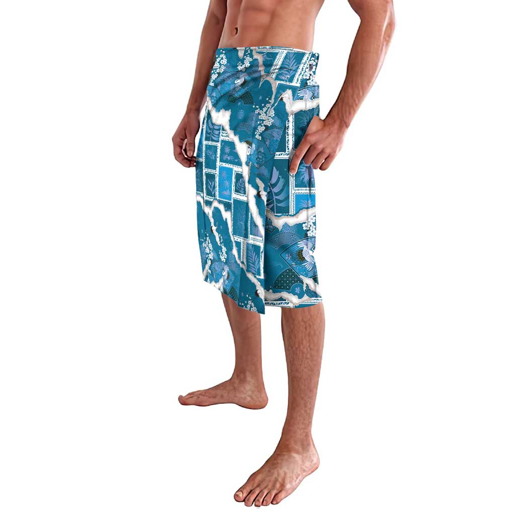 Hawaii Japanese Culture Blue Lavalava Spring Cranes Aloha Pattern