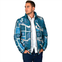 Hawaii Japanese Culture Blue Padded Jacket Spring Cranes Aloha Pattern