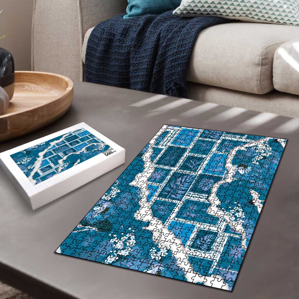 Hawaii Japanese Culture Blue Puzzle Spring Cranes Aloha Pattern