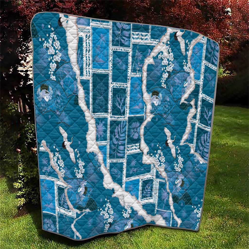 Hawaii Japanese Culture Blue Quilt Spring Cranes Aloha Pattern