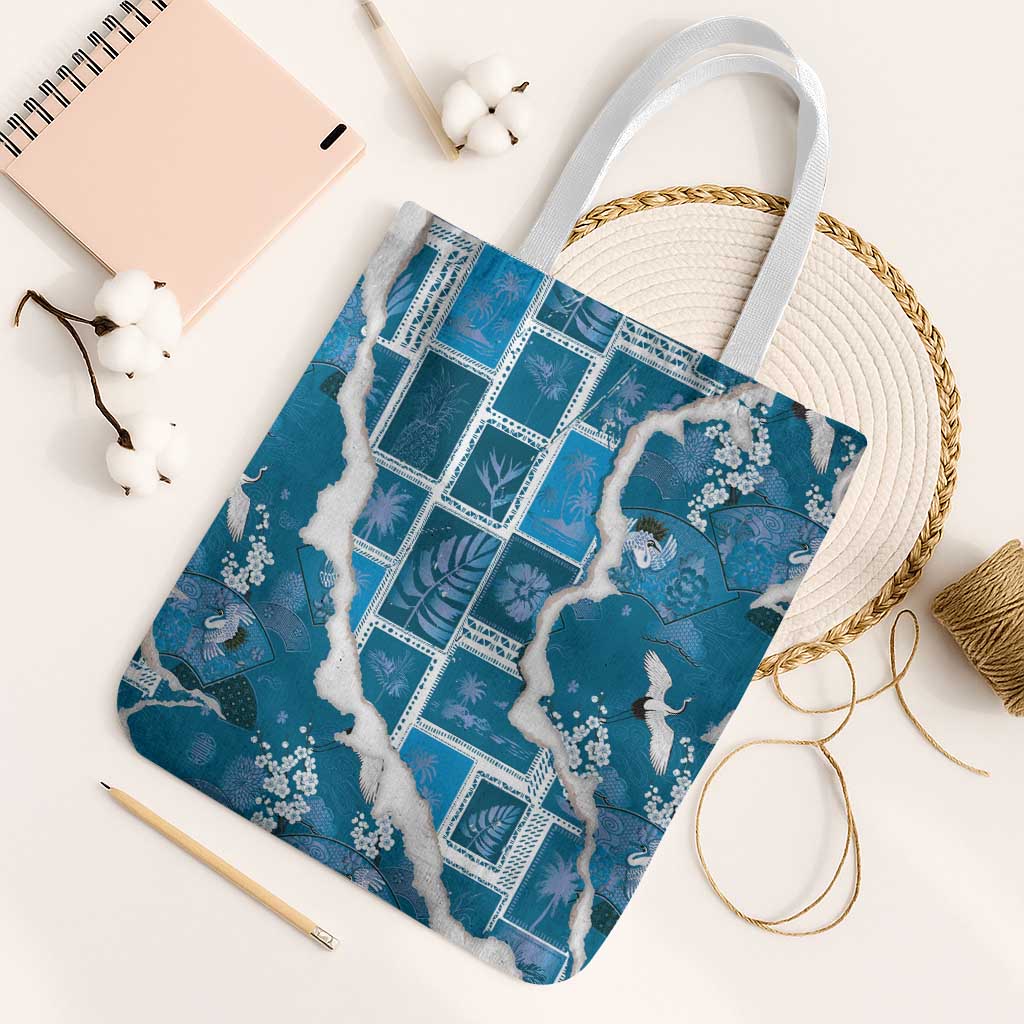 Hawaii Japanese Culture Blue Tote Bag Spring Cranes Aloha Pattern
