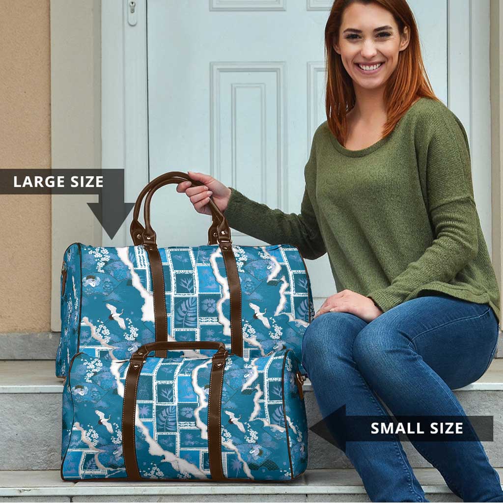 Hawaii Japanese Culture Blue Travel Bag Spring Cranes Aloha Pattern