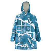 Hawaii Japanese Culture Blue Wearable Blanket Hoodie Spring Cranes Aloha Pattern