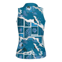 Hawaii Japanese Culture Blue Women Sleeveless Polo Shirt Spring Cranes Aloha Pattern