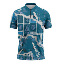 Hawaii Japanese Culture Blue Zipper Polo Shirt Spring Cranes Aloha Pattern