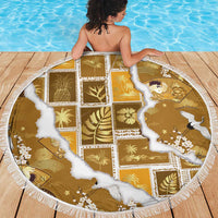 Hawaii Japanese Culture Gold Beach Blanket Spring Cranes Aloha Pattern
