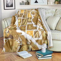 Hawaii Japanese Culture Gold Blanket Spring Cranes Aloha Pattern