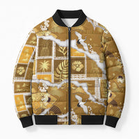 Hawaii Japanese Culture Gold Bomber Puffer Jacket Spring Cranes Aloha Pattern
