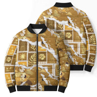 Hawaii Japanese Culture Gold Bomber Puffer Jacket Spring Cranes Aloha Pattern