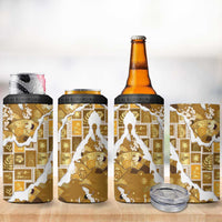 Hawaii Japanese Culture Gold 4 in 1 Can Cooler Tumbler Spring Cranes Aloha Pattern