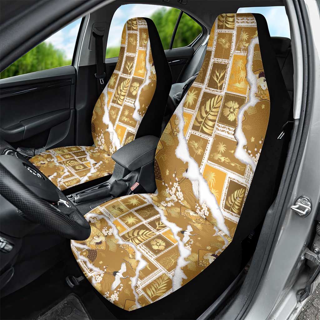 Hawaii Japanese Culture Gold Car Seat Cover Spring Cranes Aloha Pattern