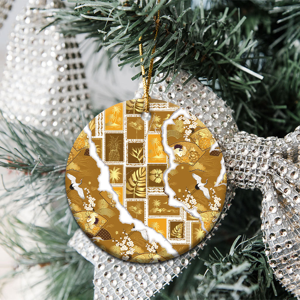 Hawaii Japanese Culture Gold Ceramic Ornament Spring Cranes Aloha Pattern LT01 - Polynesian Pride