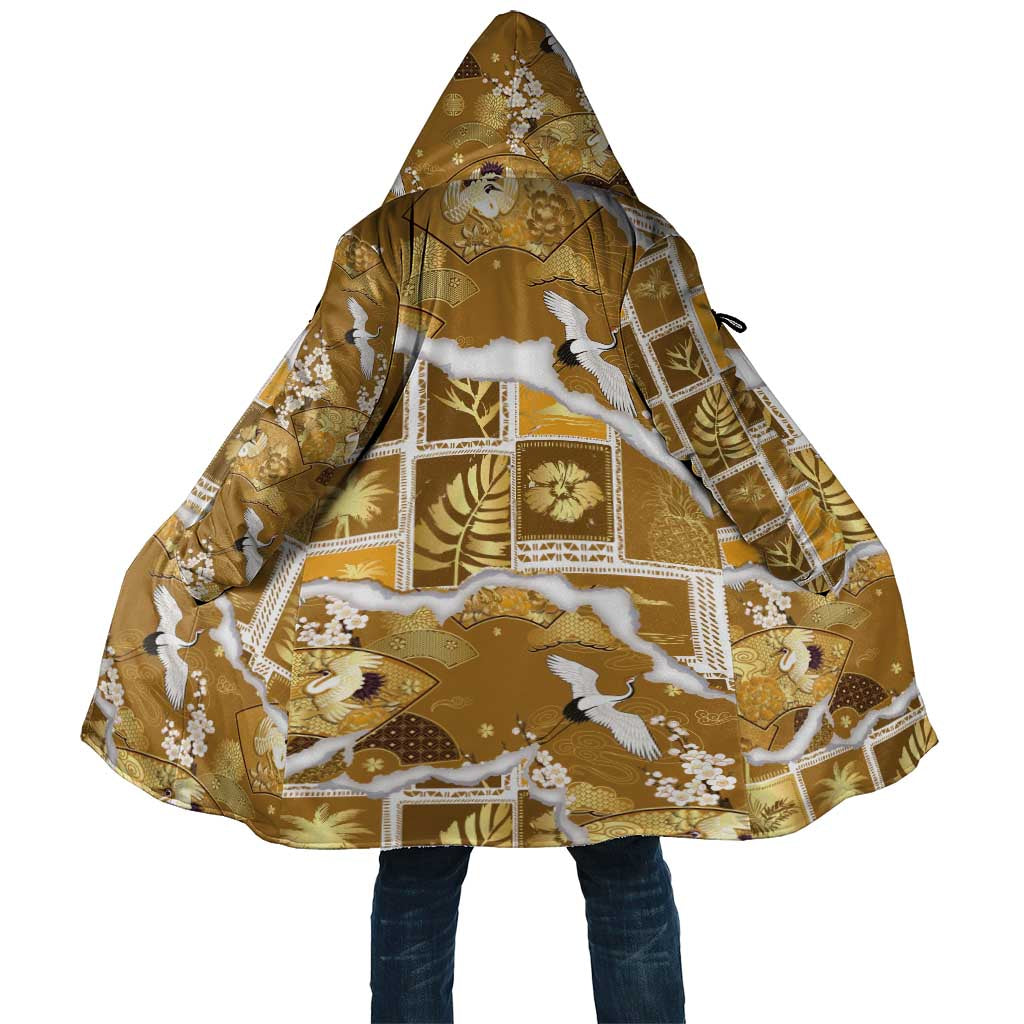 Hawaii Japanese Culture Gold Cloak Spring Cranes Aloha Pattern