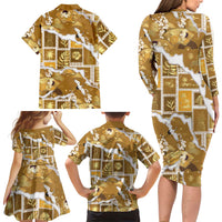 Hawaii Japanese Culture Gold Family Matching Long Sleeve Bodycon Dress and Hawaiian Shirt Spring Cranes Aloha Pattern LT01 - Polynesian Pride