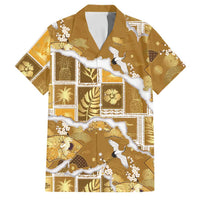 Hawaii Japanese Culture Gold Family Matching Mermaid Dress and Hawaiian Shirt Spring Cranes Aloha Pattern LT01 Dad's Shirt - Short Sleeve Gold - Polynesian Pride