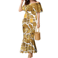 Hawaii Japanese Culture Gold Family Matching Mermaid Dress and Hawaiian Shirt Spring Cranes Aloha Pattern LT01 Mom's Dress Gold - Polynesian Pride