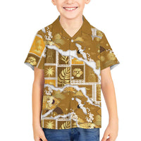 Hawaii Japanese Culture Gold Family Matching Off Shoulder Short Dress and Hawaiian Shirt Spring Cranes Aloha Pattern LT01 Son's Shirt Gold - Polynesian Pride
