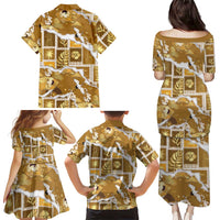 Hawaii Japanese Culture Gold Family Matching Puletasi and Hawaiian Shirt Spring Cranes Aloha Pattern