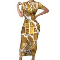 Hawaii Japanese Culture Gold Family Matching Short Sleeve Bodycon Dress and Hawaiian Shirt Spring Cranes Aloha Pattern LT01 Mom's Dress Gold - Polynesian Pride