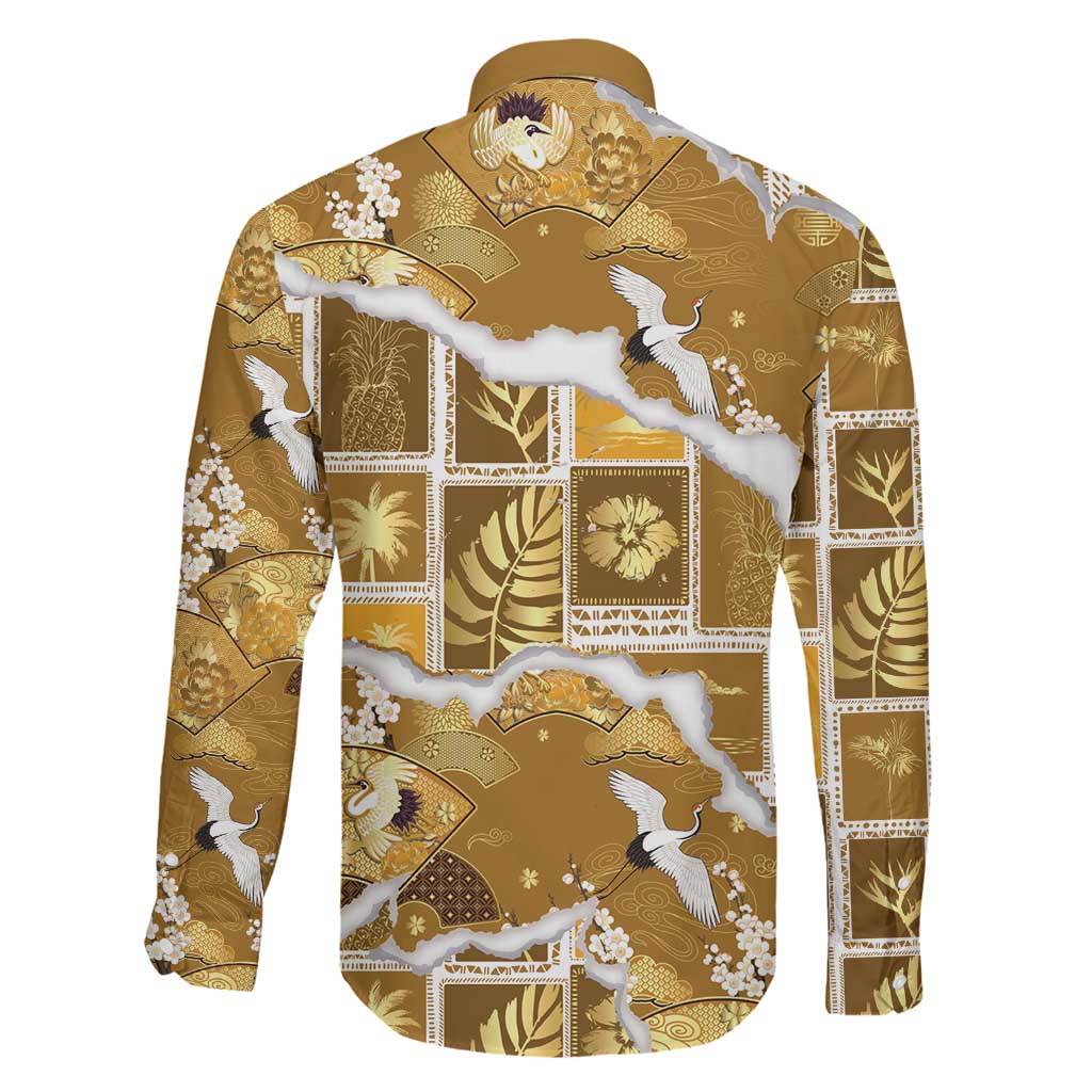 Hawaii Japanese Culture Gold Family Matching Summer Maxi Dress and Hawaiian Shirt Spring Cranes Aloha Pattern LT01 - Polynesian Pride