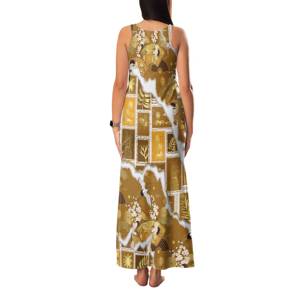 Hawaii Japanese Culture Gold Family Matching Tank Maxi Dress and Hawaiian Shirt Spring Cranes Aloha Pattern LT01 - Polynesian Pride