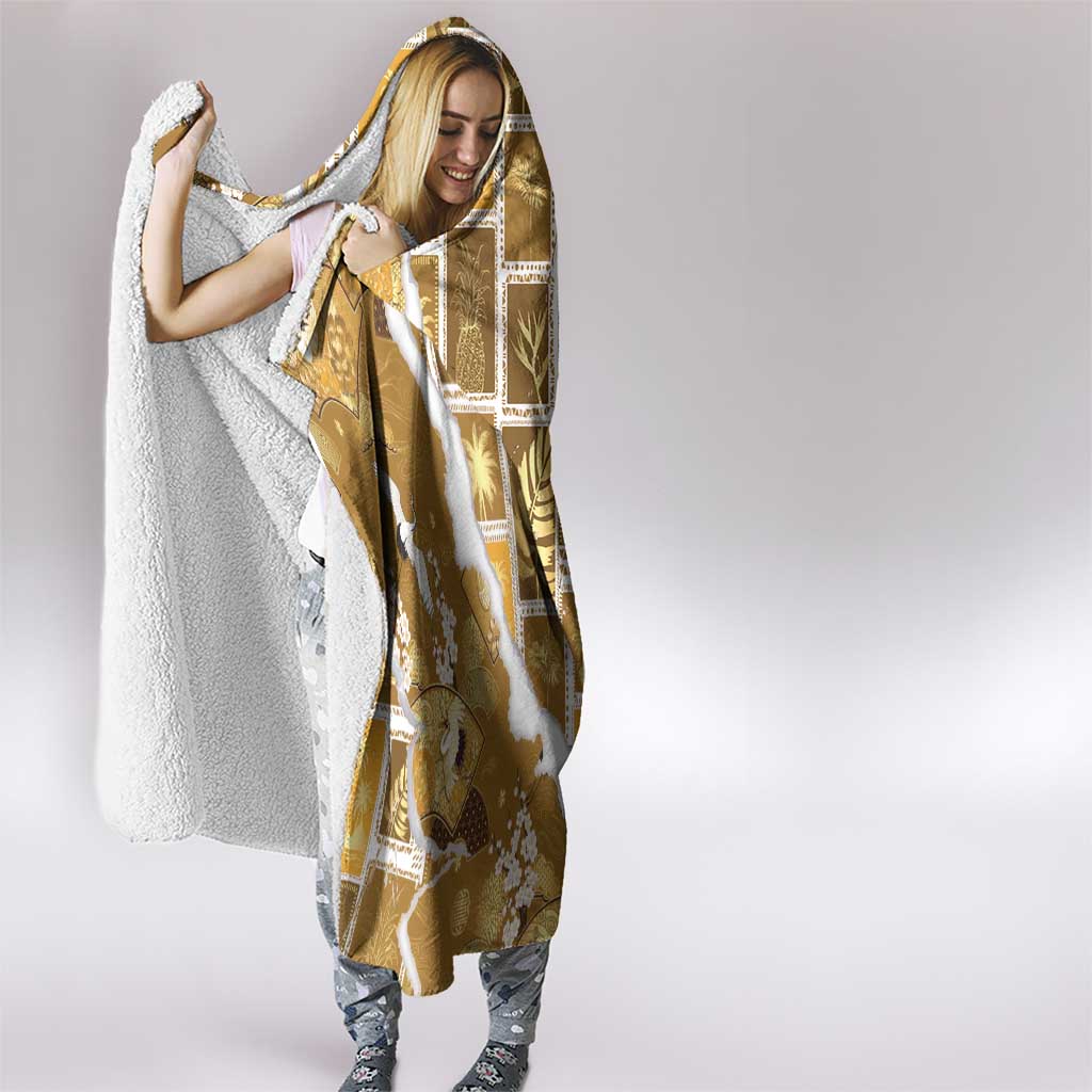 Hawaii Japanese Culture Gold Hooded Blanket Spring Cranes Aloha Pattern