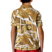 Hawaii Japanese Culture Gold Kid Polo Shirt Spring Cranes Aloha Pattern