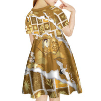 Hawaii Japanese Culture Gold Kid Short Sleeve Dress Spring Cranes Aloha Pattern