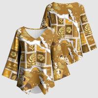 Hawaii Japanese Culture Gold Kimono Sleeve Blouse Spring Cranes Aloha Pattern