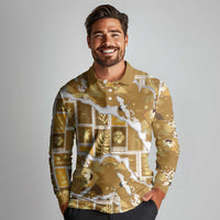 Hawaii Japanese Culture Gold Long Sleeve Polo Shirt Spring Cranes Aloha Pattern