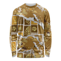 Hawaii Japanese Culture Gold Long Sleeve Shirt Spring Cranes Aloha Pattern